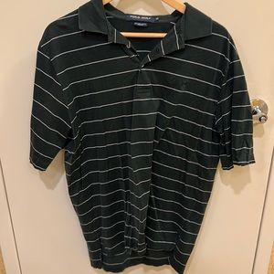 Used Polo Golf by Ralph Lauren Mens M dark green with white striped polo.